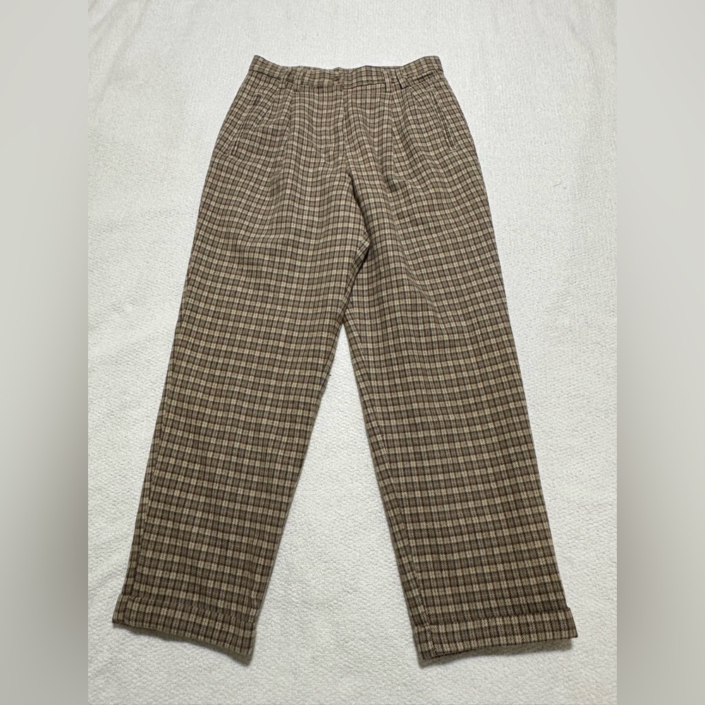 Woolrich Women 14 Brown Wool Blend Plaid Tapered High Rise Lined Pockets Pants - Picture 12 of 13